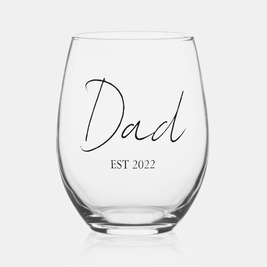 Gepersonaliseerde Dad EST. [Year] Stemless Wine Gl Wijnglas Zonder Voet (Voorkant)