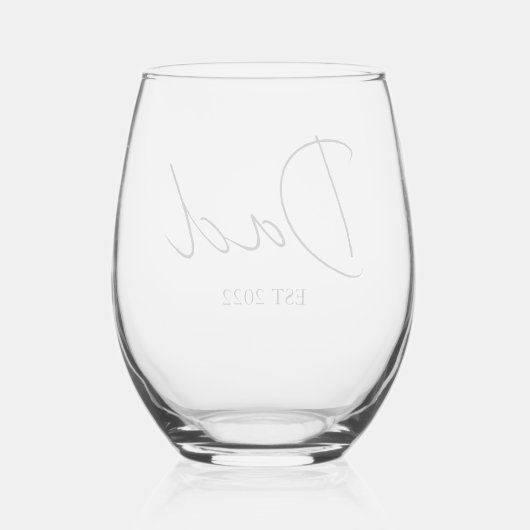 Gepersonaliseerde Dad EST. [Year] Stemless Wine Gl Wijnglas Zonder Voet (Achterkant)