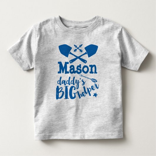 Gepersonaliseerde Daddy's Big Helper Blauw en Grij Kinder Shirts (Voorkant)