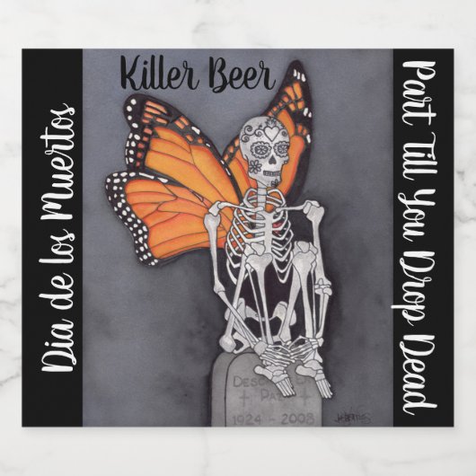 Gepersonaliseerde Dag van het Dode Halloween Skele Bier Etiket (Enkel label)