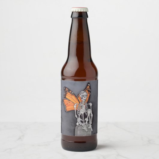 Gepersonaliseerde Dag van het Dode Halloween Skele Bier Etiket (Voorkant)