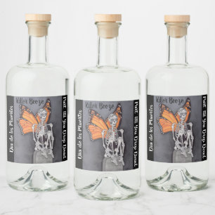 Gepersonaliseerde Dag van het Dode Halloween Skele Likeurfles Etiket