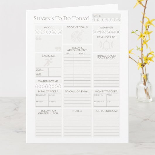 Gepersonaliseerde dagelijkse planner downloaden kaart (Gele Bloem)