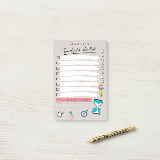 Gepersonaliseerde dagelijkse to-do lijst post-it® notes (Op bureau)