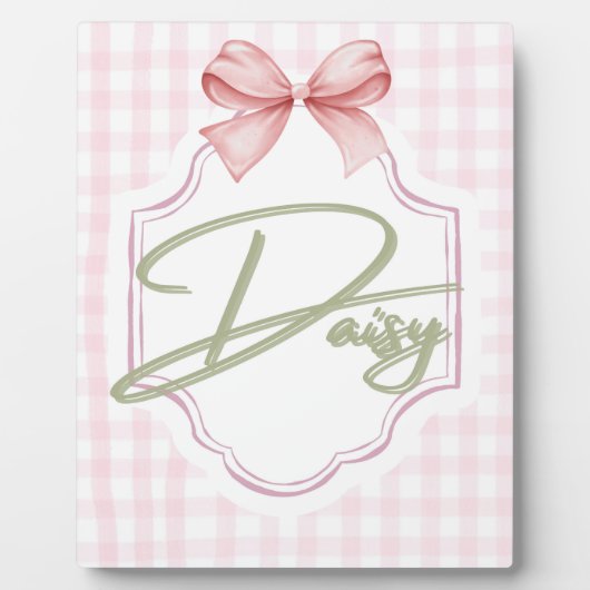 Gepersonaliseerde Daisy Baby Girl Nursery Bow & Gi Fotoplaat (Voorkant)