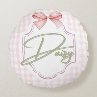 Gepersonaliseerde Daisy Baby Girl Nursery Bow & Gi Rond Kussen
