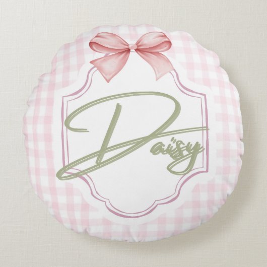 Gepersonaliseerde Daisy Baby Girl Nursery Bow & Gi Rond Kussen (Voorkant)