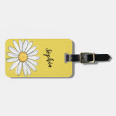 Gepersonaliseerde Daisy Bloemen Geel Script Naam Bagagelabel (Voorkant horizontaal)