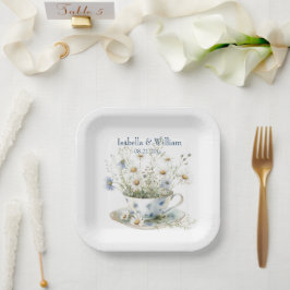 Gepersonaliseerde Daisy & Faded Blue Denim Bloemen Papieren Bordje