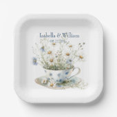 Gepersonaliseerde Daisy & Faded Blue Denim Bloemen Papieren Bordje (Voorkant)