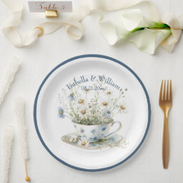 Gepersonaliseerde Daisy & Faded Blue Denim Bloemen Papieren Bordje