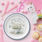 Gepersonaliseerde Daisy & Faded Blue Denim Bloemen Papieren Bordje (Feest)