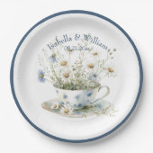Gepersonaliseerde Daisy & Faded Blue Denim Bloemen Papieren Bordje (Voorkant)