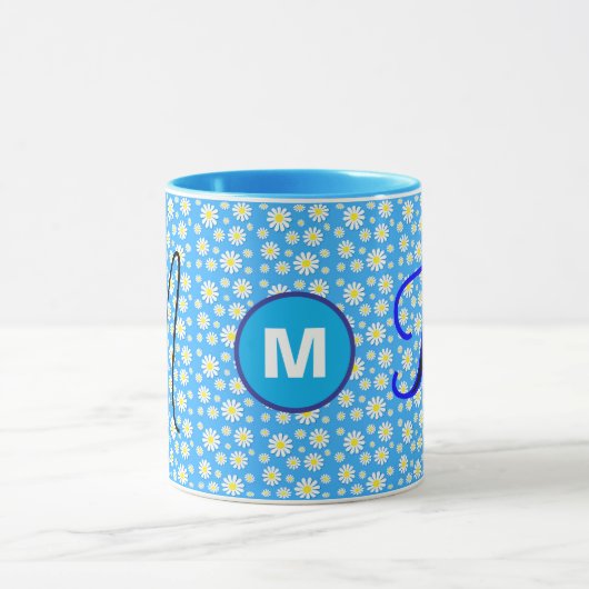 Gepersonaliseerde Daisy Monogrammed Initiaal Blue  Mok (Midden)
