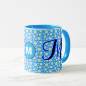 Gepersonaliseerde Daisy Monogrammed Initiaal Blue Mok (Voorkant rechts)