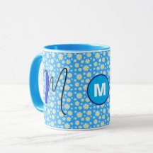 Gepersonaliseerde Daisy Monogrammed Initiaal Blue