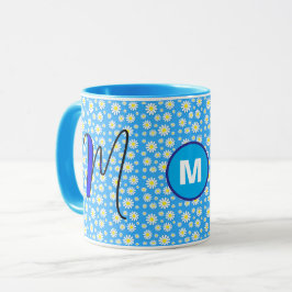 Gepersonaliseerde Daisy Monogrammed Initiaal Blue  Mok
