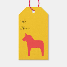 Gepersonaliseerde Dala Horse Geel Rood Cadeau Labe Cadeaulabel