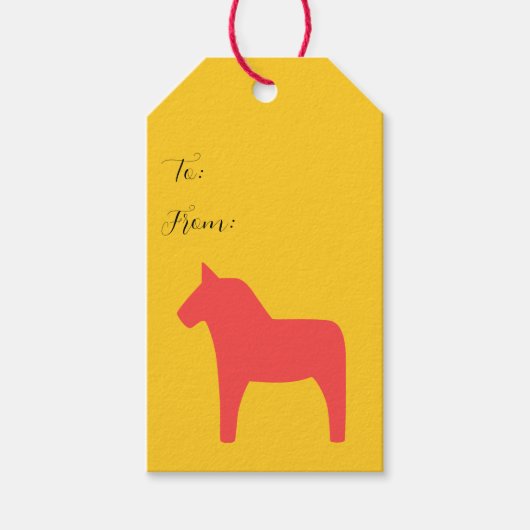 Gepersonaliseerde Dala Horse Geel Rood Cadeau Labe Cadeaulabel (Voorkant)