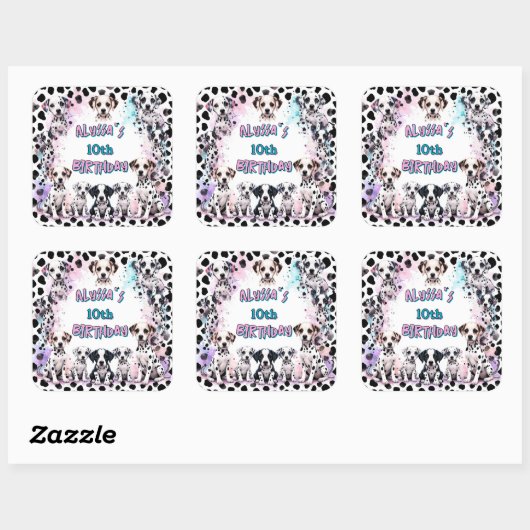 Gepersonaliseerde Dalmatische Puppies Waterverf Ve Vierkante Sticker (Vel)