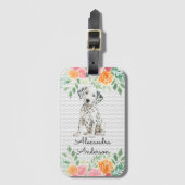 Gepersonaliseerde Dalmatische Puppy Waterverf Bloe Bagagelabel (Voorkant (verticaal))