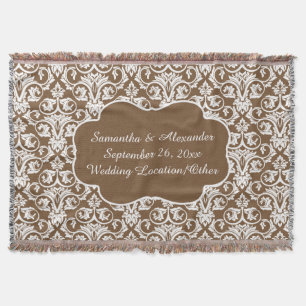 Gepersonaliseerde Damask Wedding/Custom Sand/Wit Deken
