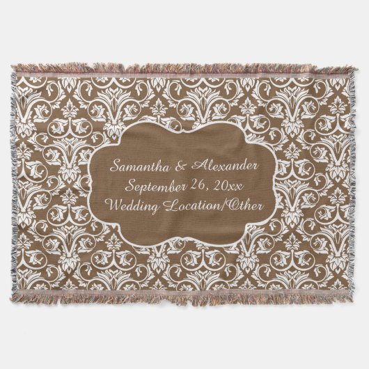 Gepersonaliseerde Damask Wedding/Custom Sand/Wit Deken (Voorkant)