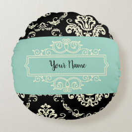 Gepersonaliseerde Damast Groen en Zwart Rond Kusse Kussen