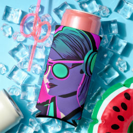 Gepersonaliseerde dame in hoofdtelefoon Blauwgroen Seltzer Blikjeskoeler