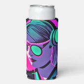 Gepersonaliseerde dame in hoofdtelefoon Blauwgroen Seltzer Blikjeskoeler (Seltzer Voorkant)