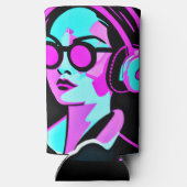 Gepersonaliseerde dame in hoofdtelefoon Blauwgroen Seltzer Blikjeskoeler (Achterkant)