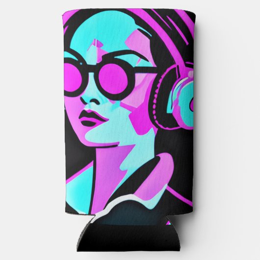 Gepersonaliseerde dame in hoofdtelefoon Blauwgroen Seltzer Blikjeskoeler (Achterkant)