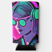 Gepersonaliseerde dame in hoofdtelefoon Blauwgroen Seltzer Blikjeskoeler (Voorkant)