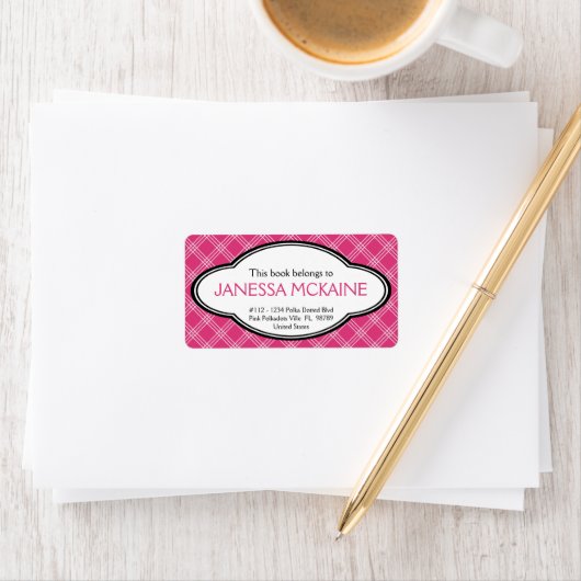 Gepersonaliseerde dames Bookplate Sticker Roze Wit (Insitu)
