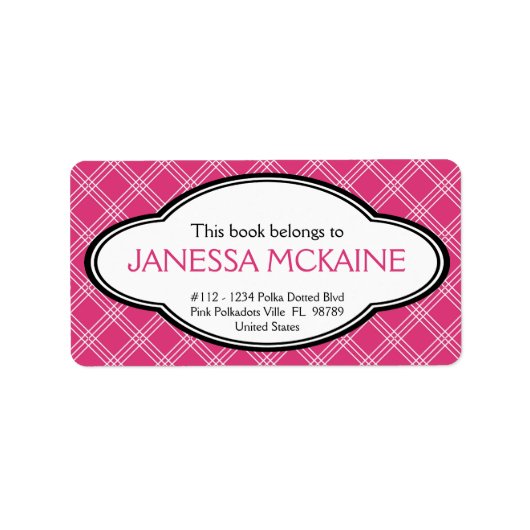 Gepersonaliseerde dames Bookplate Sticker Roze Wit (Voorkant)