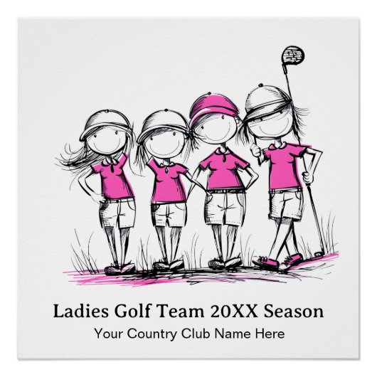 Gepersonaliseerde Dames Golf Poster – Leuke Cartoo (Voorkant)