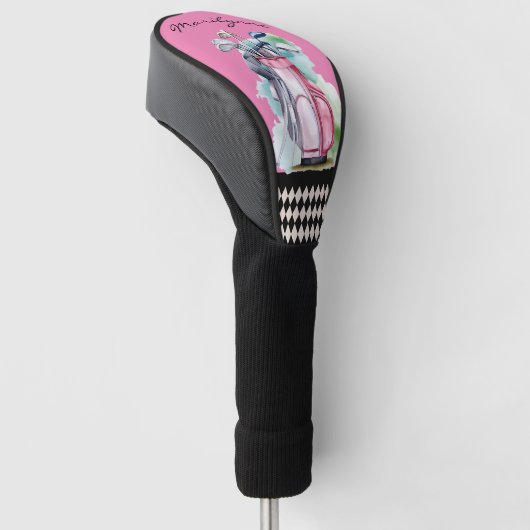Gepersonaliseerde Dames Naam Roze Golfheadcover (Schuin)