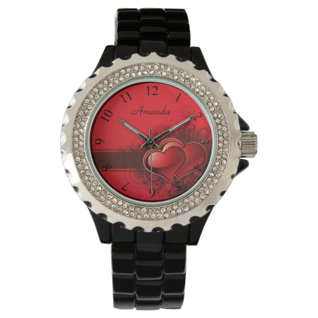 Gepersonaliseerde dames Rhinestone White Enamel Wa Horloge (Voorkant)