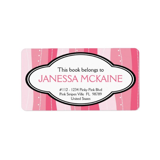 Gepersonaliseerde dames roze golvende strepen boek etiket (Voorkant)