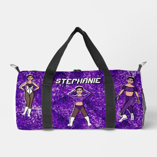 Gepersonaliseerde Dancer Duffle Bag Paarse & Zwart Plunjezak (Voorkant)