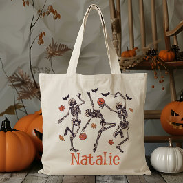 Gepersonaliseerde Dancing Skeleton Trick or treat  Tote Bag