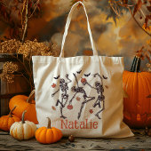 Gepersonaliseerde Dancing Skeleton Trick or treat Tote Bag