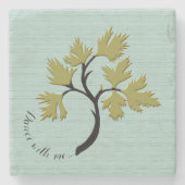 Gepersonaliseerde Dancing Tree Olive Green Marble Stenen Onderzetter (Voorkant)