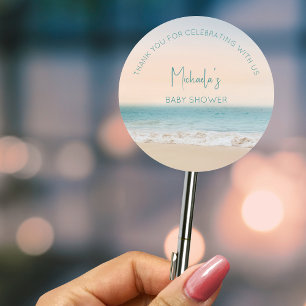 Gepersonaliseerde Dank u Beach Baby shower Ronde Sticker