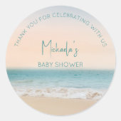 Gepersonaliseerde Dank u Beach Baby shower Ronde Sticker (Voorkant)