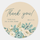 Gepersonaliseerde dank u Bloemen bruiloft Ronde Sticker (Voorkant)