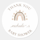 Gepersonaliseerde Dank u Boho Rainbow Baby shower Ronde Sticker (Voorkant)