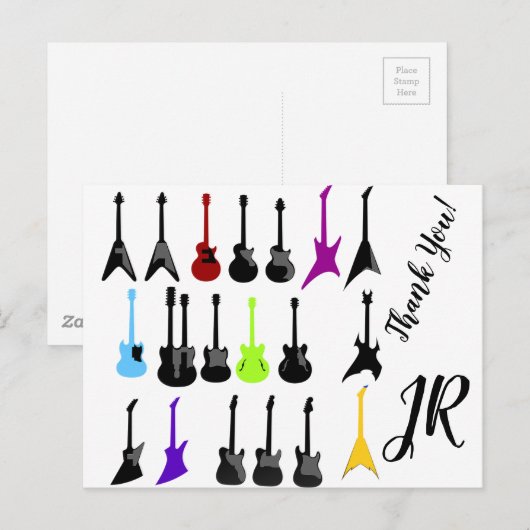 Gepersonaliseerde Dank u Gitaarprint Briefkaart (Voorkant / Achterkant)
