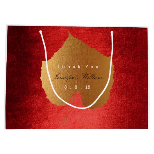 Gepersonaliseerde dank u Herfst Gold Leave Red Large Cadeautasje (Achterkant)
