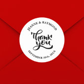 Gepersonaliseerde dank u kalligrafie bruiloft guns ronde sticker